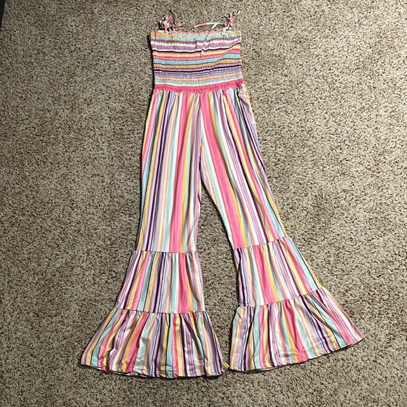Size XL striped multicolored pastels jumper with unique flare legs - Picture 4 of 4